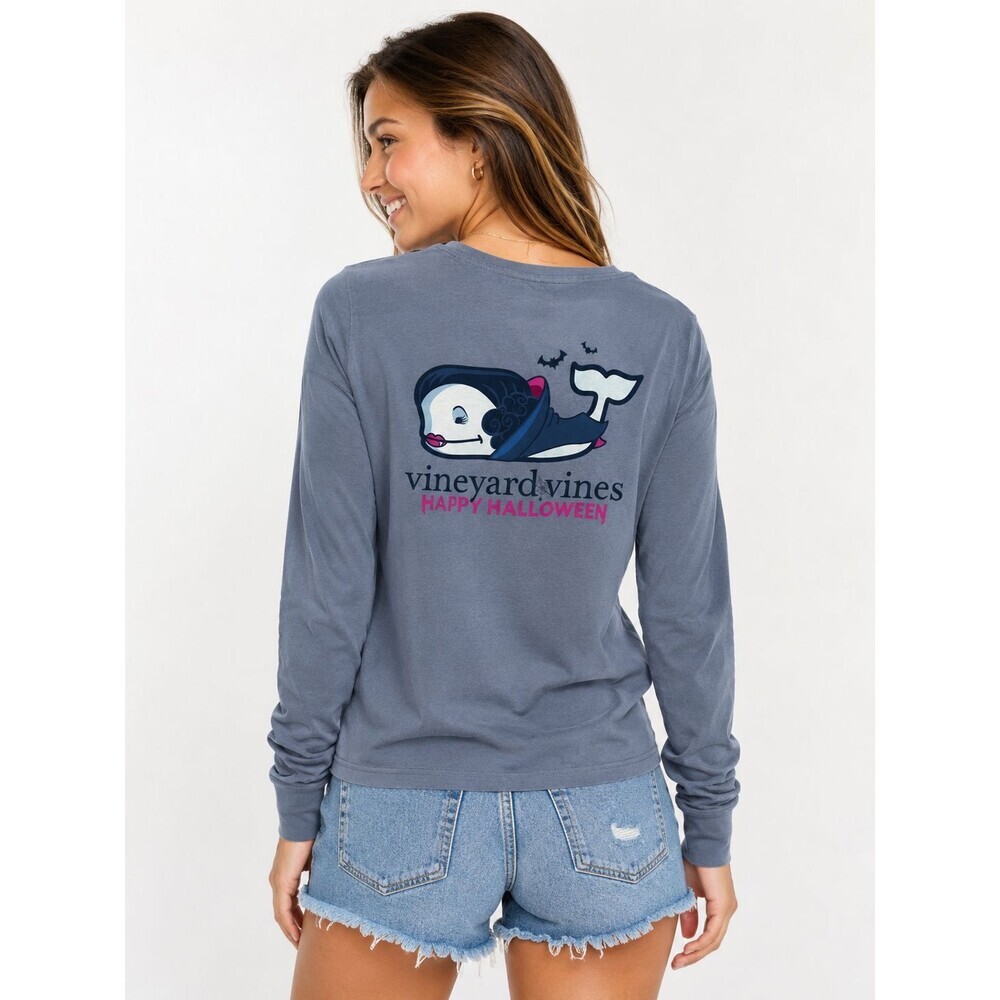 Vineyard Vines Happy Halloween Long Sleeve Women's T-Shirt Size Small Vampire